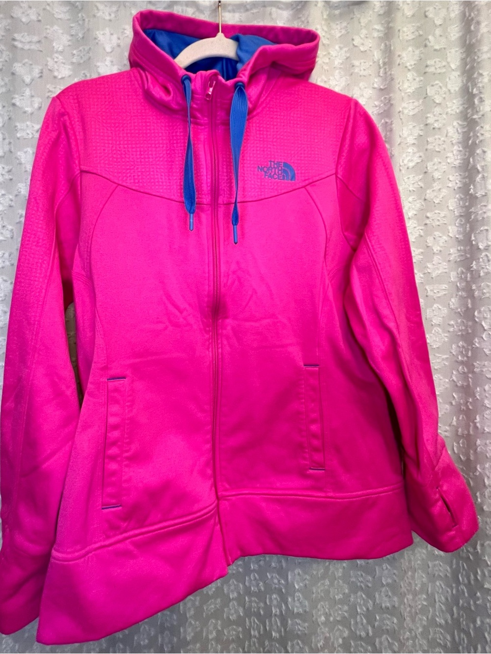 The North Face Suprema FZ Hoodie Women’s L Hot Pink Blue Full Zip Thumbholes